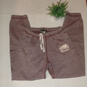 Roots Joggers. Women's size XXS. Light Heathered Burgundy in color.